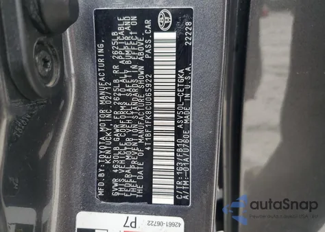 2012 Toyota Camry Base z USA, uszkodzony, nr VIN 4T1BF1FK8CU065922